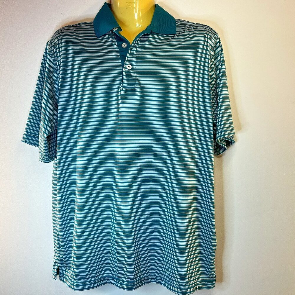 Chase Edward Golf Men's Teal Blue Striped Polo Shirt - Size Small - NWT
